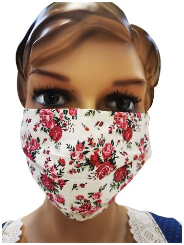 Mund-Nasen-Maske aus Baumwolle mit Gummiband, grob geblümt - rot